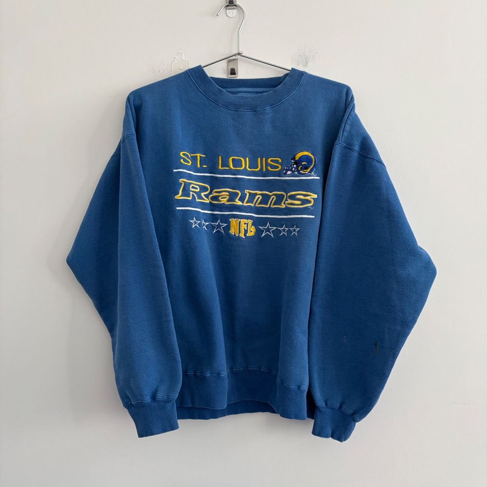 Majestic St Louis Rams NFL Crewneck Sweatshirt Blue Mens Large